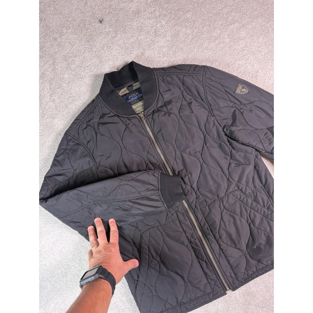 Polo Ralph Lauren Bomber Jacket Mens Small Diamond Quilted Puffer Coat Black